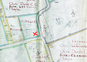 The red cross marks the approximate site of Clipstone chapel